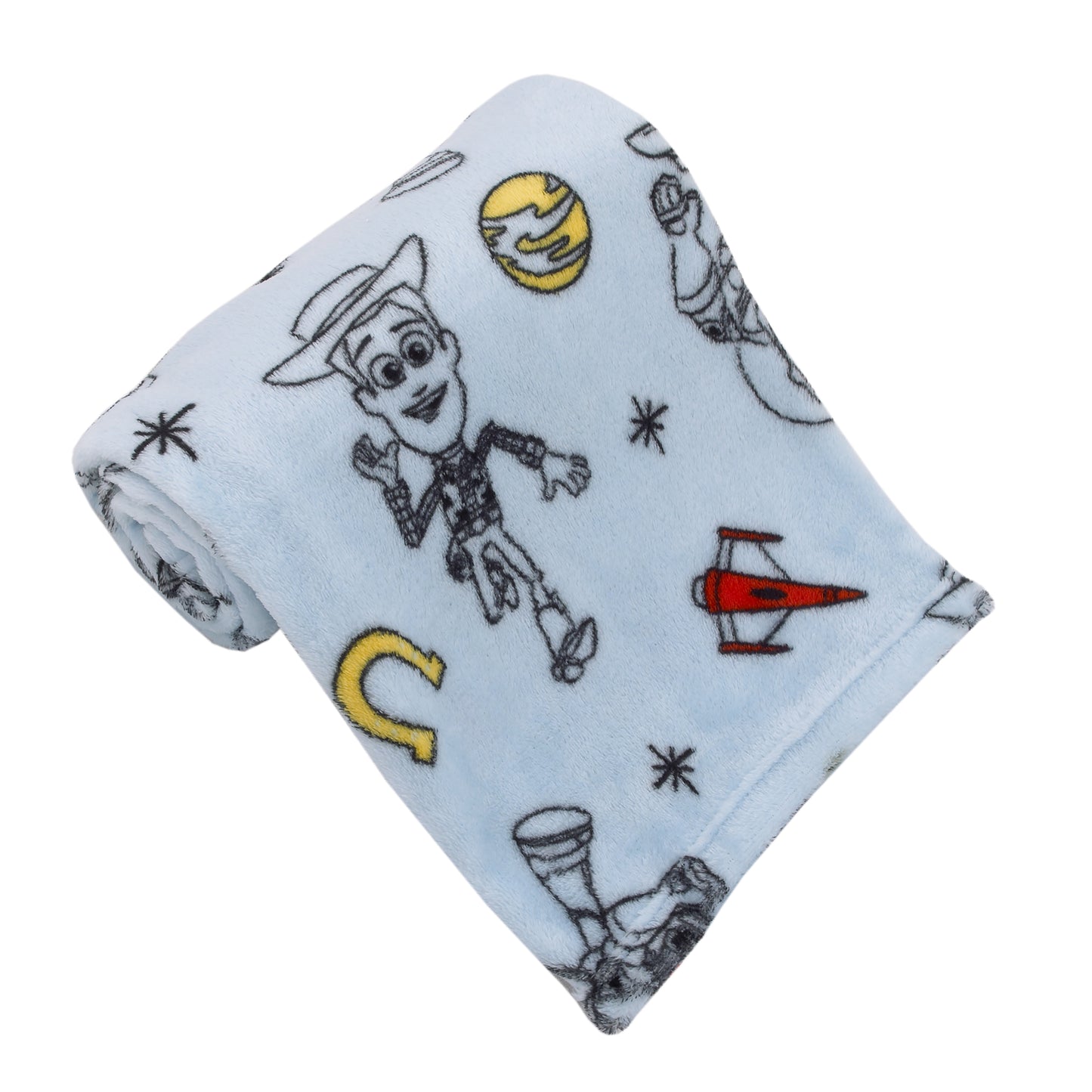 Disney Toy Story 4 Super Soft Blue, Yellow, Red Buzz Lightyear Woody Star Rocket Horse Shoe French Fiber Baby Blanket