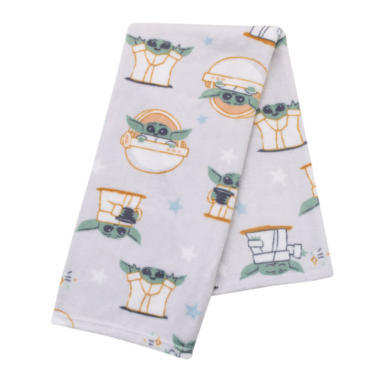 Grogu Cutest in the Galaxy Cream, Green, and White Super Soft Baby Blanket