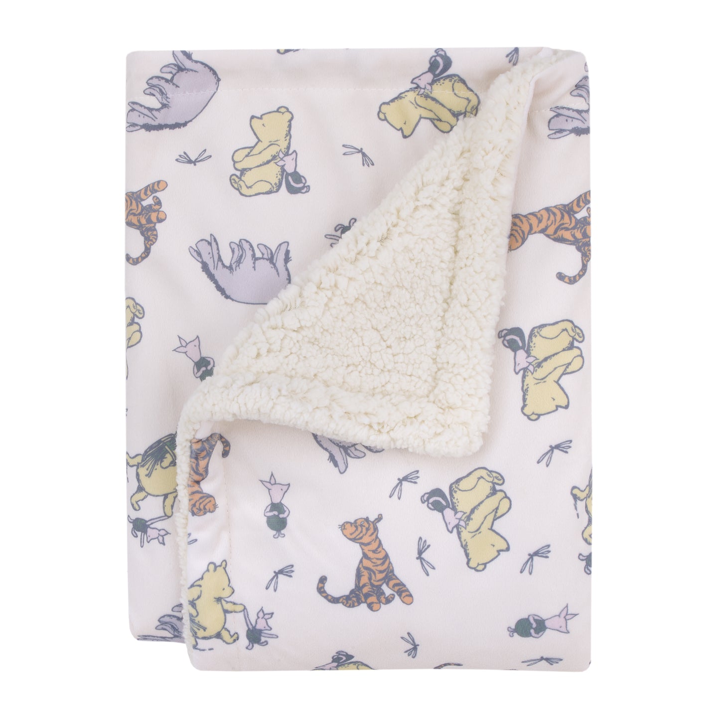 Disney Classic Pooh Naturally Friends Ivory and Taupe Piglet, Eeyore, and Tigger Super Soft Sherpa Baby Blanket