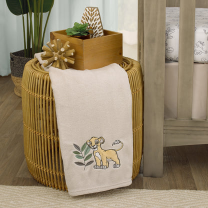 Disney Lion King Leader of the Pack Grey, Sage, and Yellow Super Soft Baby Blanket with Simba Applique