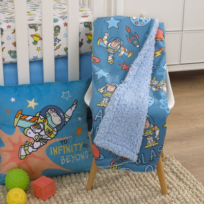 Disney Toy Story Buzz Lightyear Blue and Orange Blast-Off Super Soft Sherpa Baby Blanket