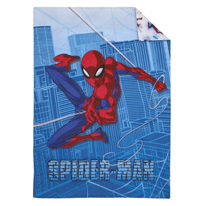 Marvel Spider-Man Wall Crawler Red, White, and Blue Spider Webs 4 Piece Toddler Bed Set - Comforter, Fitted Bottom Sheet, Flat Top Sheet, and Reversible Pillowcase