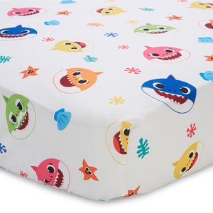NoJo Baby Shark 4 Piece Toddler Bed Set - Includes Comforter, Fitted Bottom Sheet, Flat Top Sheet, Reversible Pillowcase
