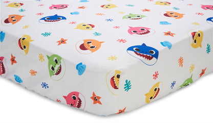 NoJo Baby Shark 4 Piece Toddler Bed Set - Includes Comforter, Fitted Bottom Sheet, Flat Top Sheet, Reversible Pillowcase