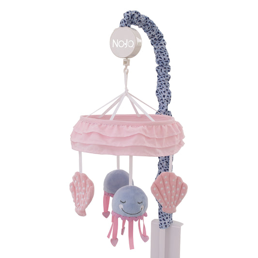 NoJo Mermaid Lagoon Pink and Blue Seashells and Jellyfish Ruffled Carousel Style Musical Mobile