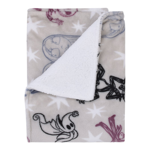 Disney Nightmare Before Christmas Gray, Purple, and White Super Soft Sherpa Baby Blanket