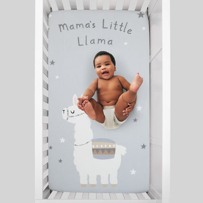 NoJo Mama's Little Llama Grey, White and Charcoal 100% Cotton Photo Op Fitted Crib Sheet