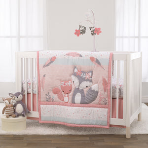 Little Love by NoJo Desert Flower - Fox and Flowers Pink and Grey Musical Mobile