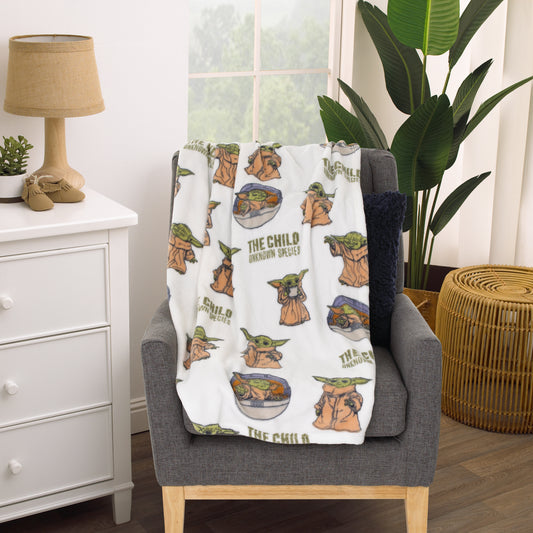 Star Wars The Mandalorian "The Child" Green, Tan, White Super Soft Toddler Blanket