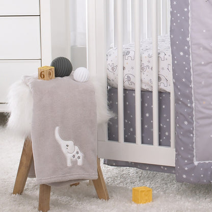 Little Love by NoJo Dream Big Little Elephant Grey and White Fitted Crib Sheet