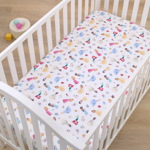 Disney Princess Pink, Blue, Yellow, and White Super Soft Nursery Fitted Crib Sheet