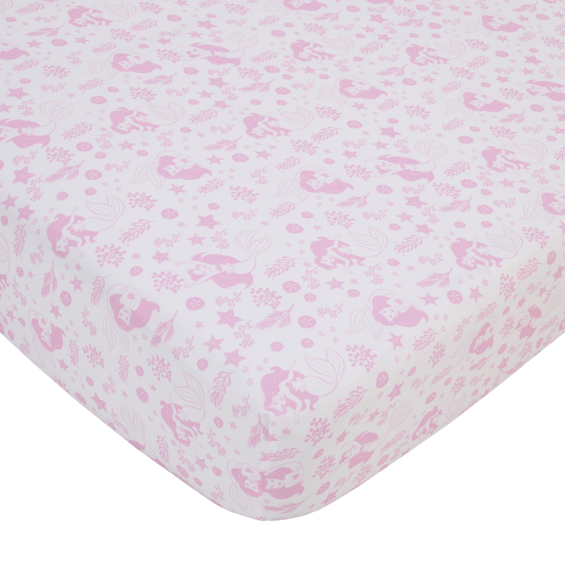 The Little Mermaid Pink, Aqua, and Coral Ariel Cute by Nature 4 Piece Nursery Crib Bedding Set - Comforter, Fitted Crib Sheet, Changing Pad Cover, and Crib Skirt