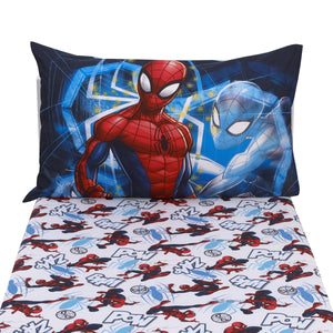 Marvel Spider-Man to the Rescue Red, White, and Blue 2 Piece Toddler Sheet Set - Fitted Crib Sheet, and Reversible Pillowcase