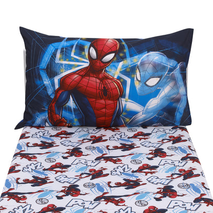 Marvel Spiderman to the Rescue Red, White, and Blue 2 Piece Toddler Sheet Set - Fitted Crib Sheet, and Reversible Pillowcase