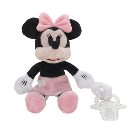 Disney Minnie Mouse White, Pink and Black with Polka Dot Skirt Plush Buddy Pacifier Holder