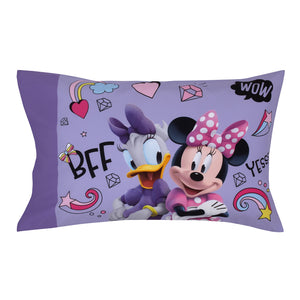 Disney Minnie Mouse I am Awesome Lavender, Pink, and White with BFF Daisy Duck, Rainbow Hearts and Stars 2 Piece Toddler Sheet Set - Fitted Bottom Sheet and Reversible Pillowcase