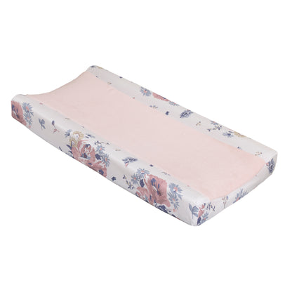 NoJo Farmhouse Chic White, Pink, and Periwinkle Floral Super Soft Changing Pad Cover