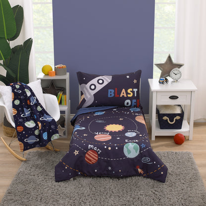 Everything Kids Solar System Navy, Orange, and Gray Super Soft Toddler Blanket