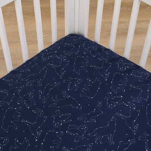 NoJo Super Soft Navy and White Cosmic Constellations Nursery Crib Fitted Sheet