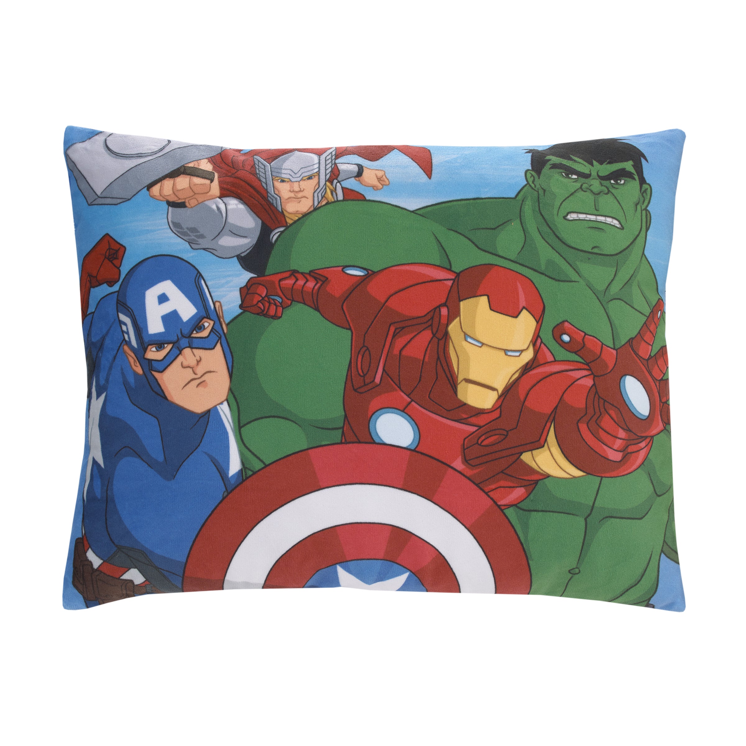 Marvel Avengers Fight the Foes Blue Red Green Hulk Iron Man Thor Captain America Super Soft Toddler Pillow NoJo Baby