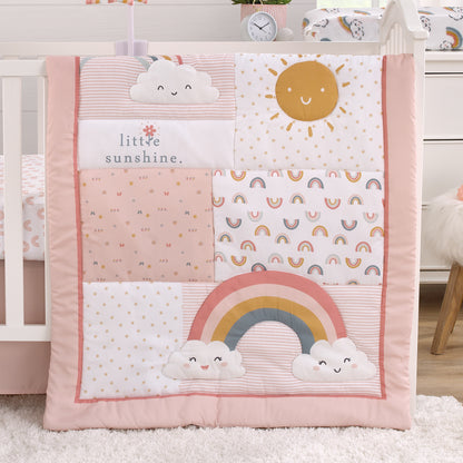 Carter's Chasing Rainbows - Peach, White, Teal and Gold Rainbows and Clouds 3 Piece Nursery Crib Bedding Set - Comforter, Fitted Crib Sheet and Crib Skirt