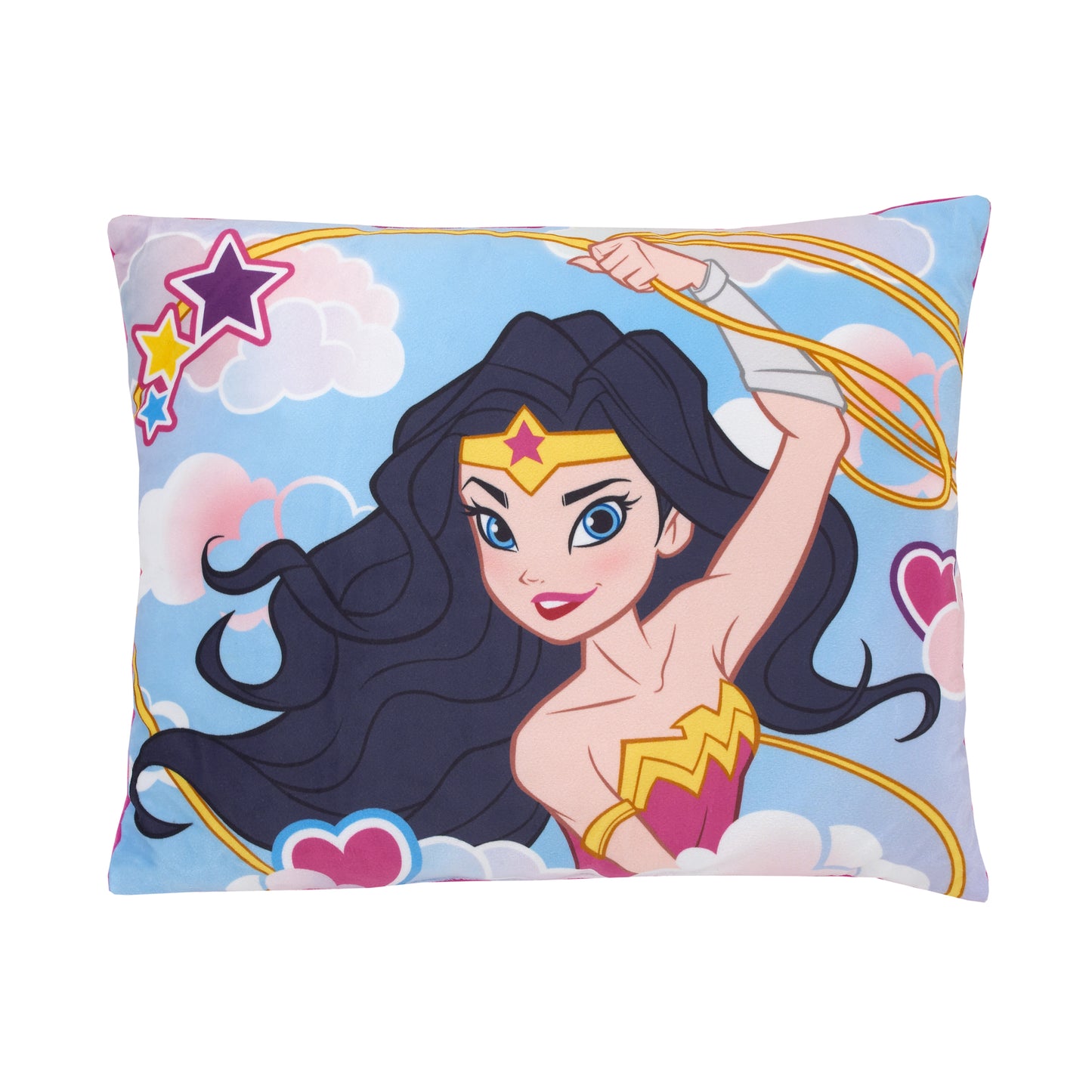 Warner Brothers Wonder Woman Blue, Pink, and White Clouds and Hearts Plush Decorative Toddler Throw Pillow