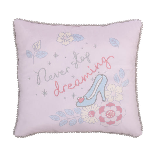 Disney Sweet Princess Pink and Light Blue Never Stop Dreaming Glass Slipper Decorative Pillow