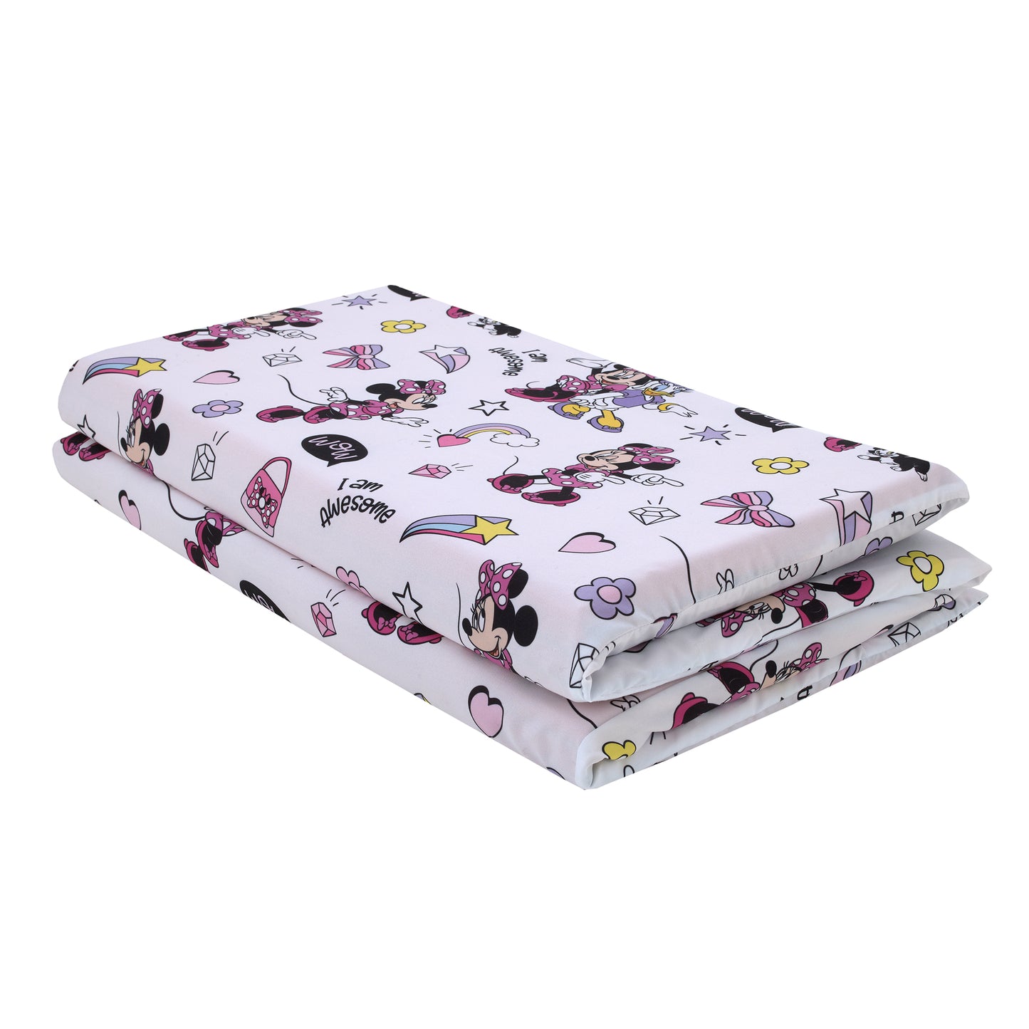 Disney Minnie Mouse I am Awesome Lavender, Pink and White, Daisy Duck Rainbow Hearts and Stars Preschool Nap Pad Sheet