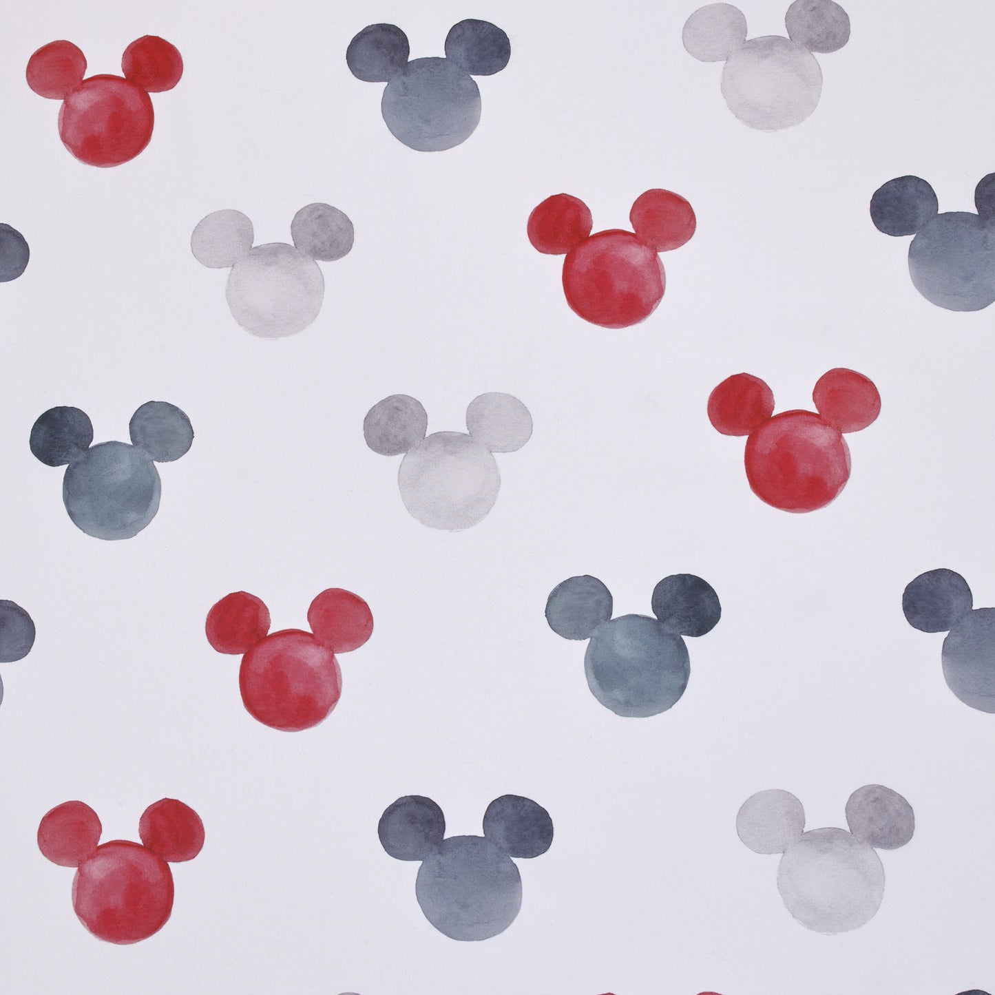 Disney Mickey Mouse - Black, White, Gray and Red Watercolor Mickey Ears Nursery Fitted Crib Sheet