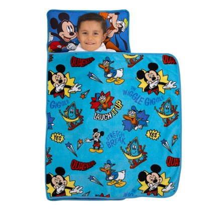 Disney Mickey Mouse Funhouse Crew Blue, Red and Yellow, Funny, Donald Duck, and Goofy Toddler Nap Mat