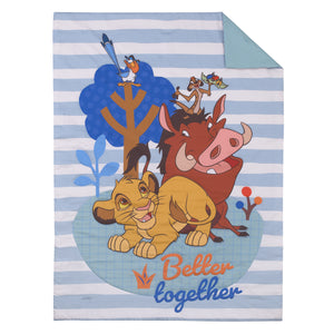 Disney The Lion King Blue, Tan, and Orange, Better Together 4 Piece Toddler Bed Set - Comforter, Fitted Bottom Sheet, Flat Top Sheet, and Reversible Pillowcase