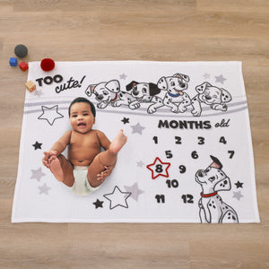 Disney 101 Dalmatians White and Black Too Cute Super Soft Photo Op Milestone Baby Blanket