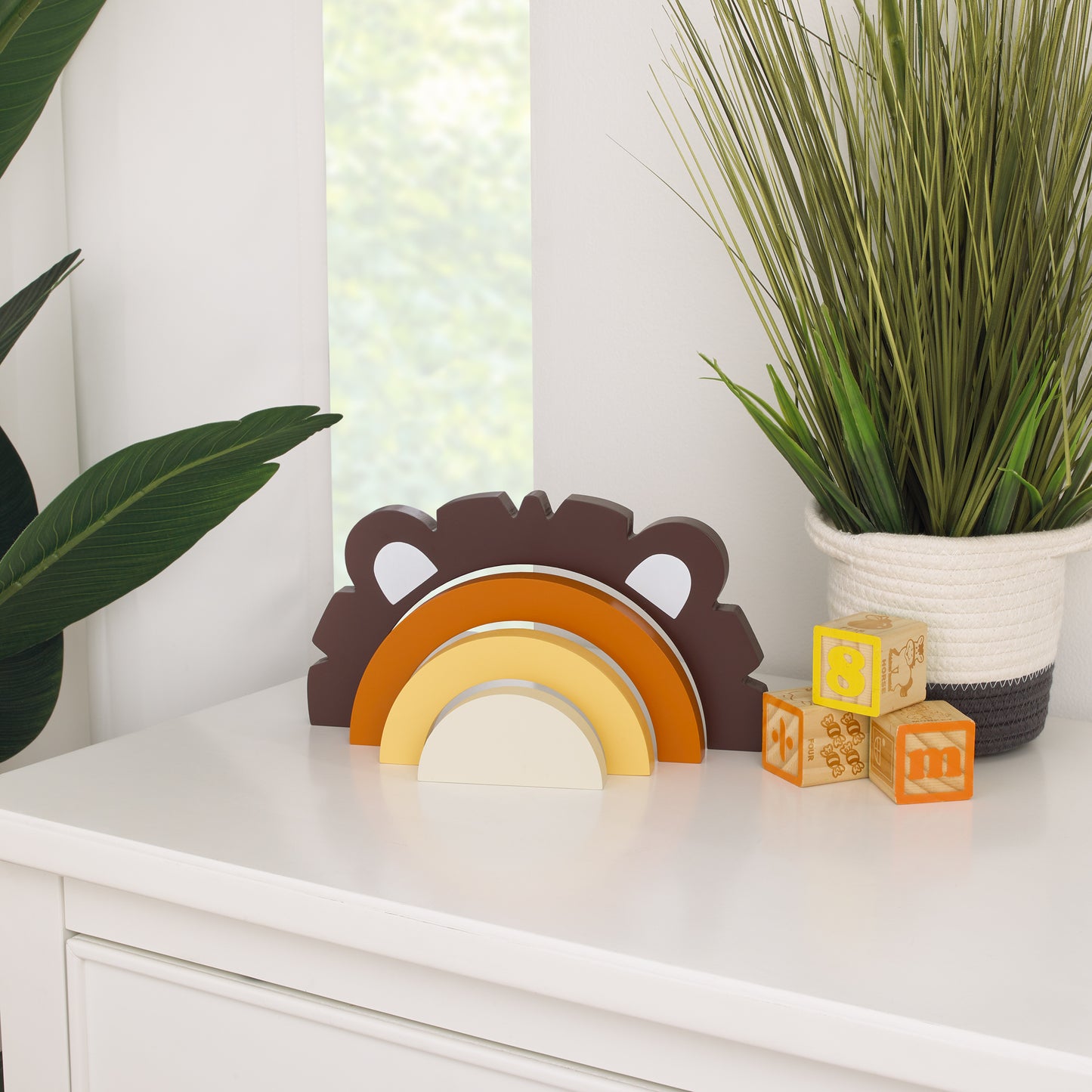 Little Love by NoJo Lion Brown, Orange, Yellow, and Ivory Wood Stacking Shelfie Décor