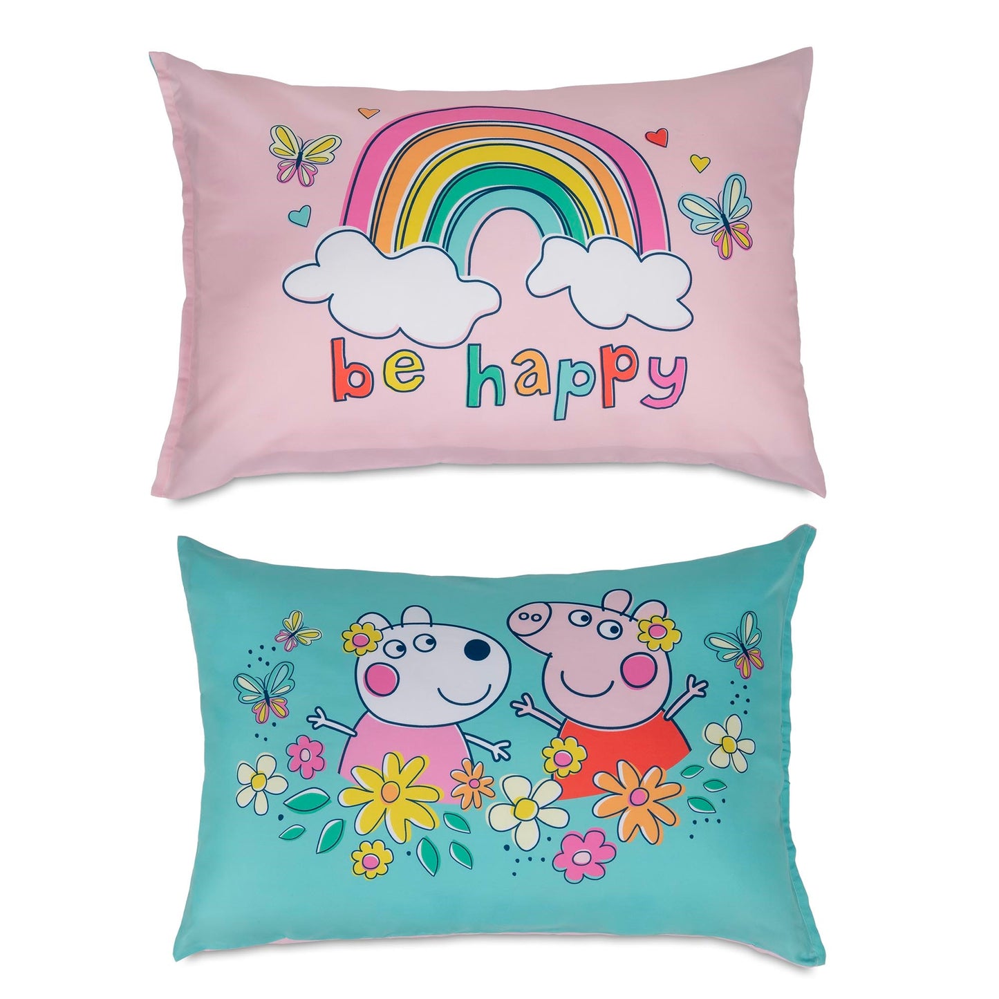 NoJo Peppa Pig 2 Piece Toddler Sheet Set  Fitted Bottom Sheet and Reversible Pillowcase, Pink and White