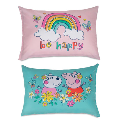 NoJo Peppa Pig 2 Piece Toddler Sheet Set  Fitted Bottom Sheet and Reversible Pillowcase, Pink and White