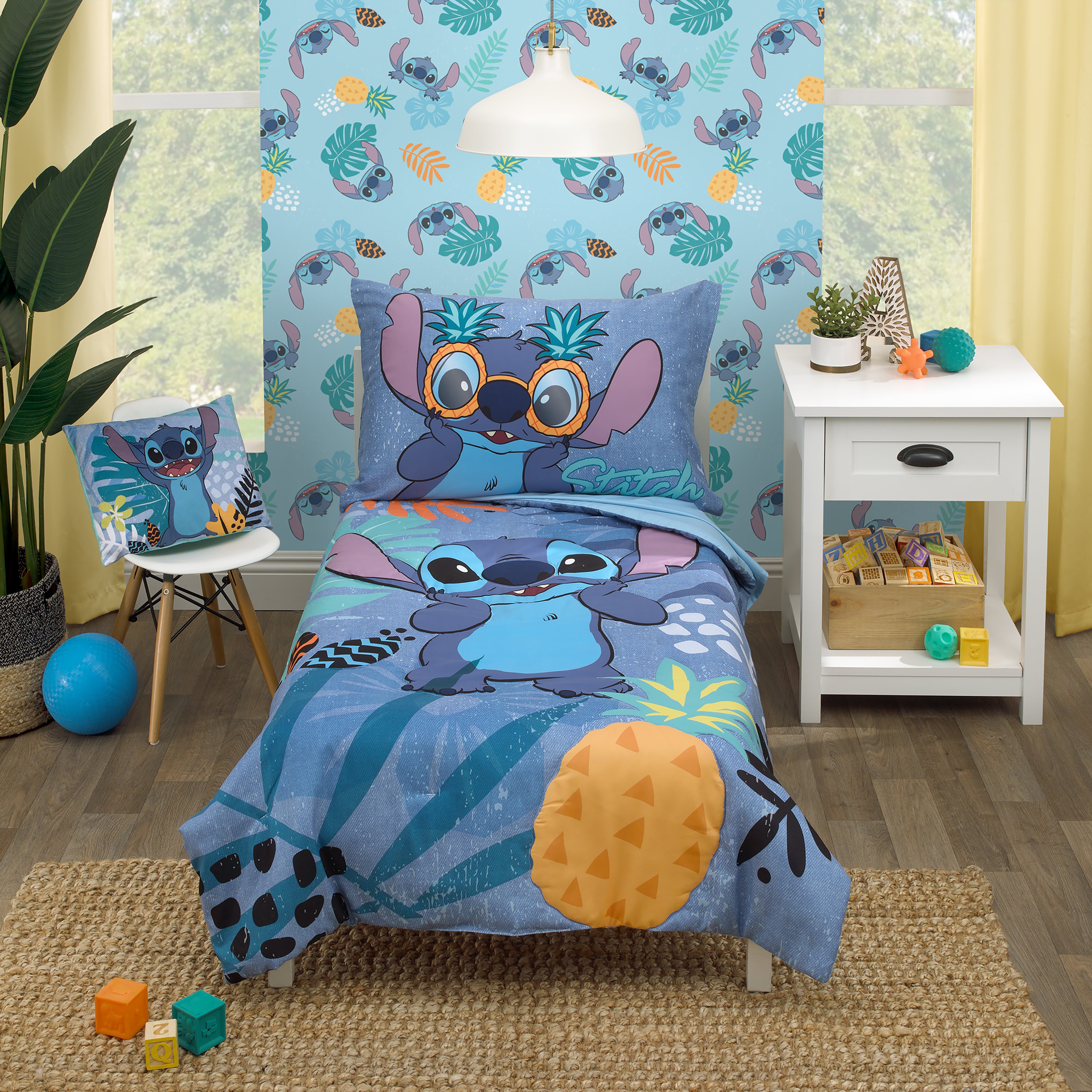 Disney Stitch Weird But Cute Blue Teal and Coral 4 Piece Toddler Bed NoJo Baby