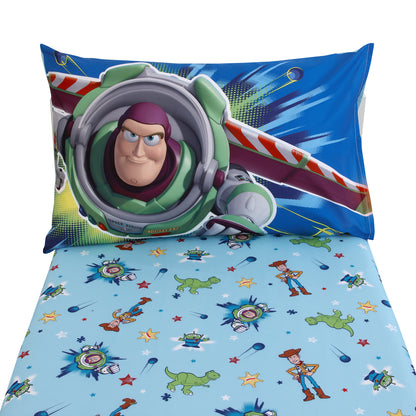 Disney Toy Story Power Up 2 Pack Super Soft Fitted Toddler Sheet and Pillowcase Set - Blue, Green