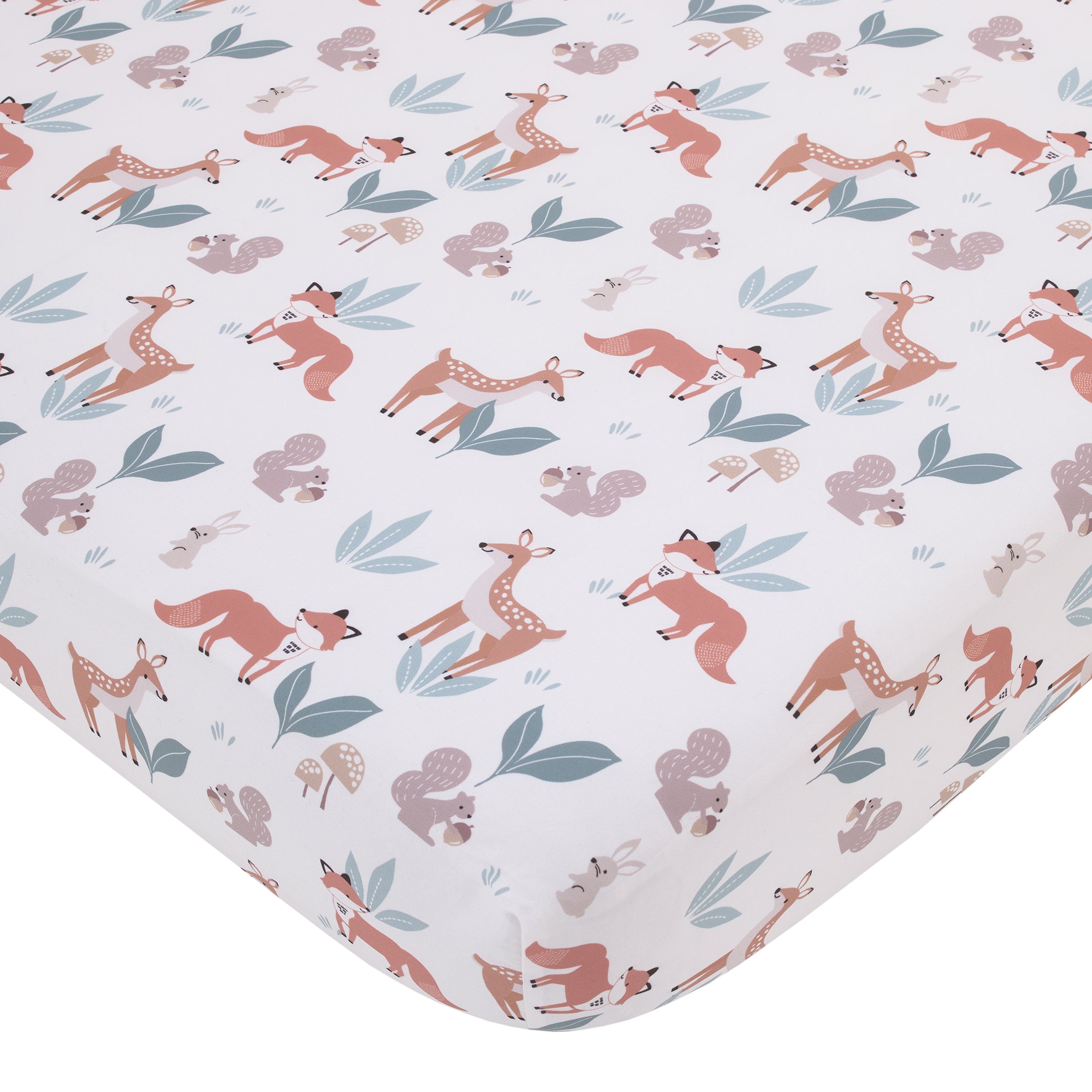 Little Love by NoJo Woodland Meadow Tan Rust Sage and White Forest Friends Silhouette Fitted Crib Sheet NoJo Baby