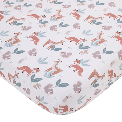 Little Love by NoJo Woodland Meadow Tan, Rust, Sage and White Forest Friends Silhouette Fitted Crib Sheet