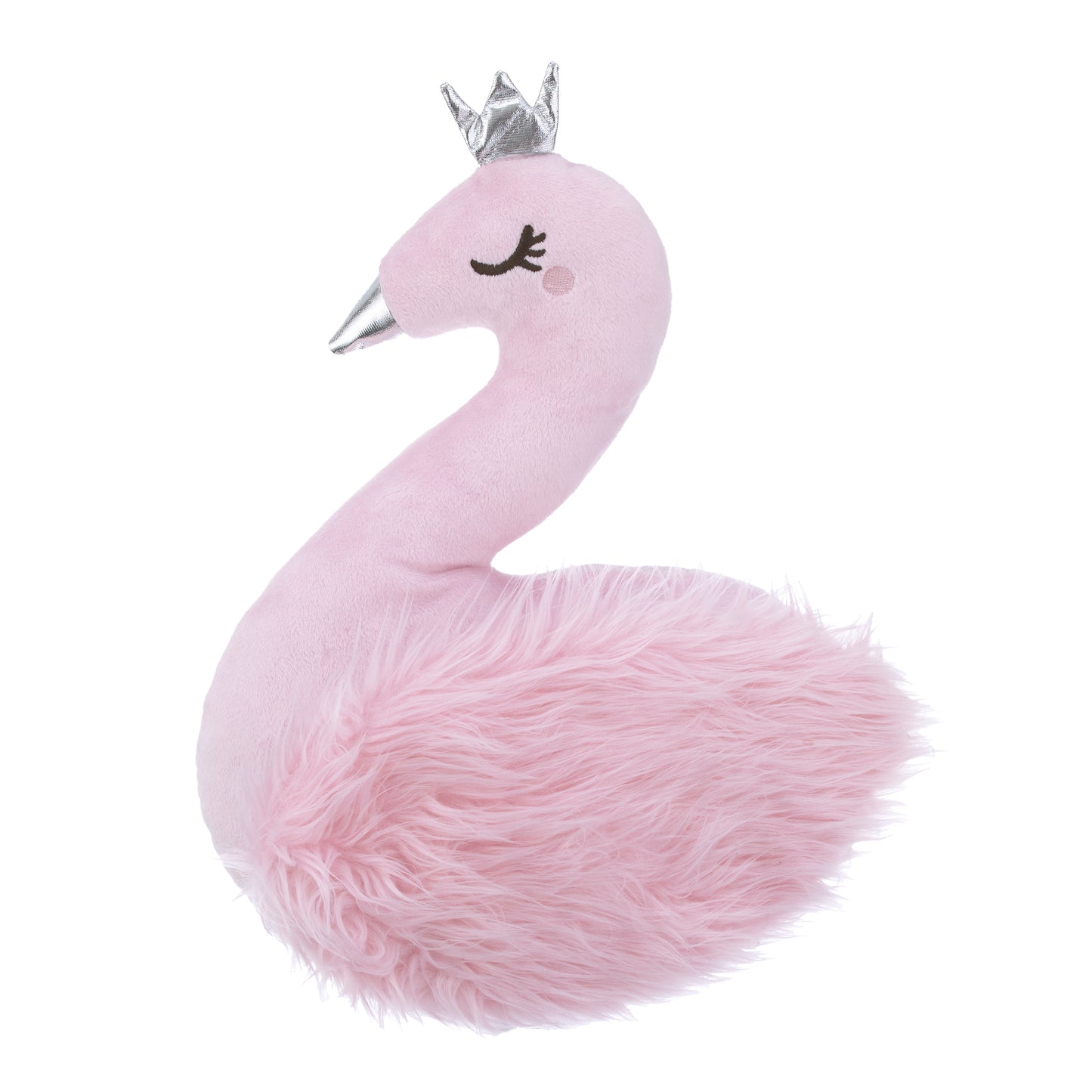 Everything Kids Pink Plush Swan Decorative Throw Pillow with Silver Metallic Beak and Crown
