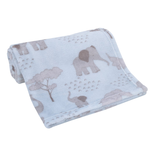 Little Love by NoJo Super Soft Blue and Grey Elephant Plush Baby Blanket