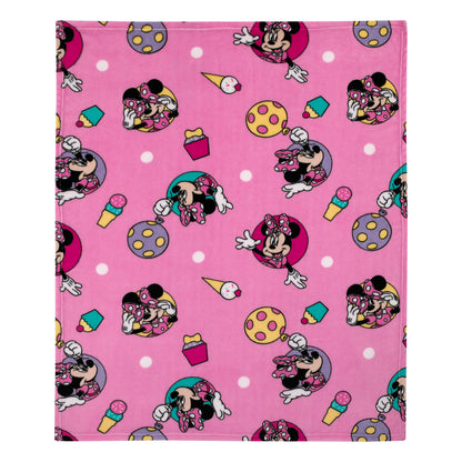Disney Minnie Mouse Let's Party Pink, Lavender, and Yellow Balloons, Ice-cream Cones, Cupcakes, and Confetti Super Soft Toddler Blanket