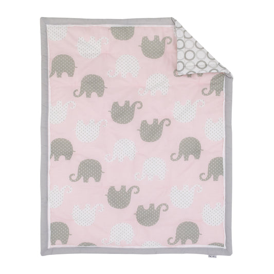 NoJo The Dreamer Pink and Grey Elephant 8 Piece Nursery Crib Bedding Set