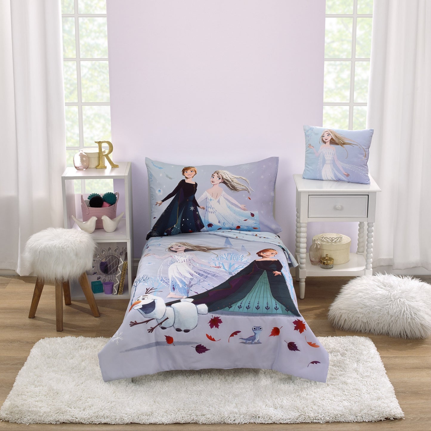 Disney Frozen Winter Cheer Lavender, Aqua, Green and White, Anna, Elsa and Olaf Toddler Blanket