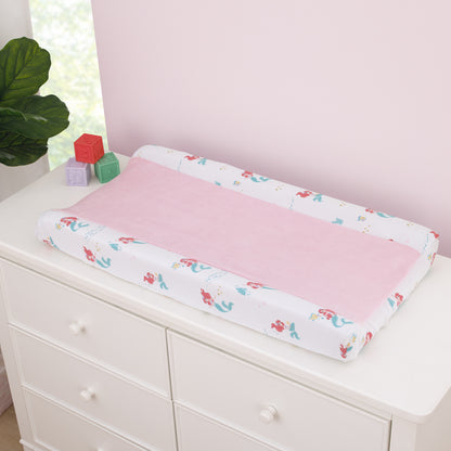 Disney Ariel Watercolor Wishes Pink, White, and Aqua Super Soft Contoured Changing Pad Cover