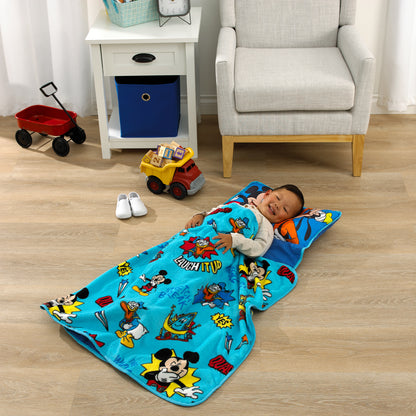 Disney Mickey Mouse Funhouse Crew Blue, Red and Yellow, Funny, Donald Duck, and Goofy Toddler Nap Mat