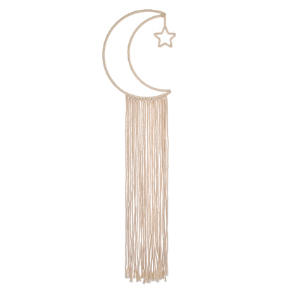 Little Love by NoJo Natural Ivory Macramé Moon Shaped Wall Décor With Fringe, 18" Long