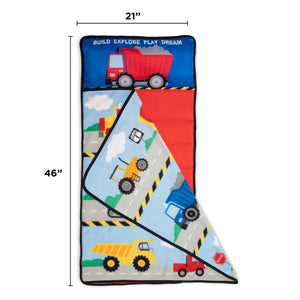 NoJo Construction Toddler Nap Mat - Includes Removable Pillow and Attached Fleece Blanket