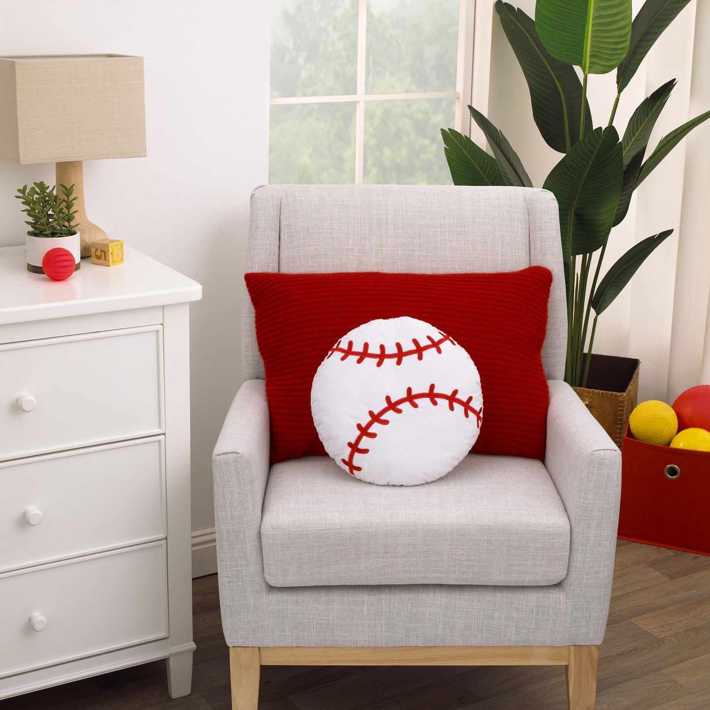 Little Love by NoJo Sports Decorative Pillow - White and Red Baseball with Embroidery