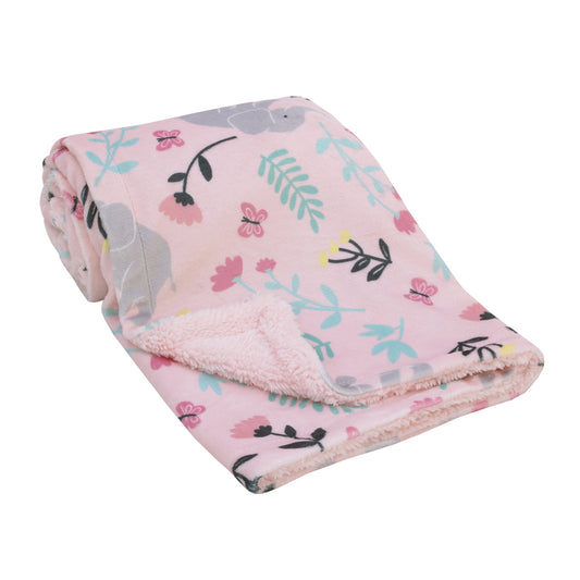 Floral Elephant Pink Super Soft Baby Blanket